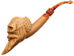 Carved Bearded Skull (with Case) Tobacco Pipe