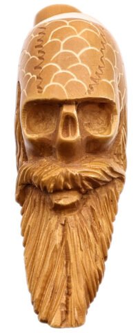 Carved Bearded Skull (with Case) Tobacco Pipe
