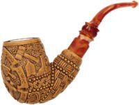 Carved Masonic Bent Billiard (Selver) (with Case) Tobacco Pipe